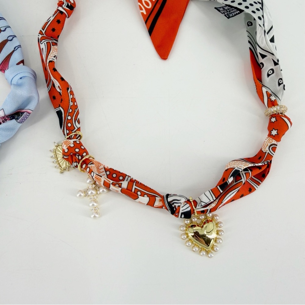 Bundle of 2 Scarf Necklaces with Charms Blue and Orange - Picture 3 of 3